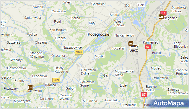 mapa Mostki gmina Stary Sącz, Mostki gmina Stary Sącz na mapie Targeo