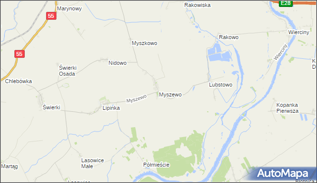 mapa Myszewo, Myszewo na mapie Targeo