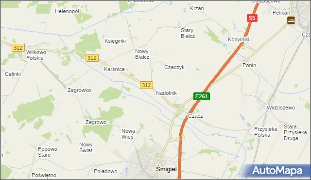 mapa Nadolnik gmina Śmigiel, Nadolnik gmina Śmigiel na mapie Targeo