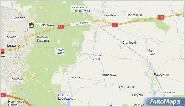 mapa Nowa Wieś gmina Rydzyna, Nowa Wieś gmina Rydzyna na mapie Targeo