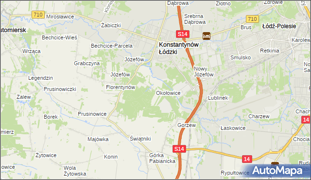 mapa Okołowice gmina Pabianice, Okołowice gmina Pabianice na mapie Targeo