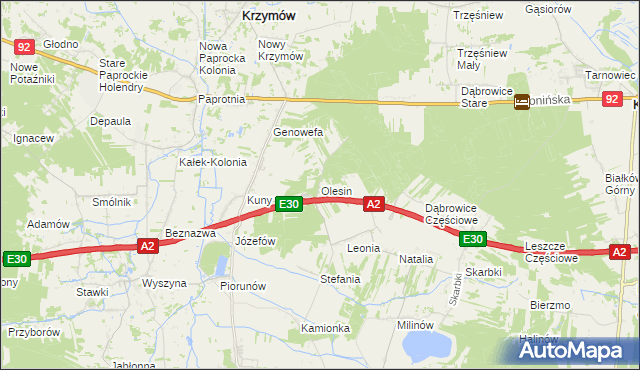 mapa Olesin gmina Władysławów, Olesin gmina Władysławów na mapie Targeo
