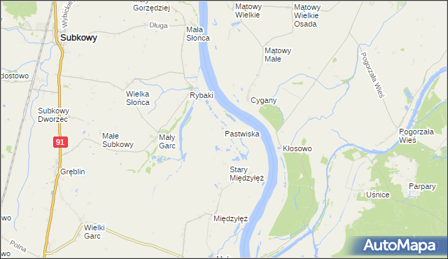 mapa Pastwiska gmina Subkowy, Pastwiska gmina Subkowy na mapie Targeo