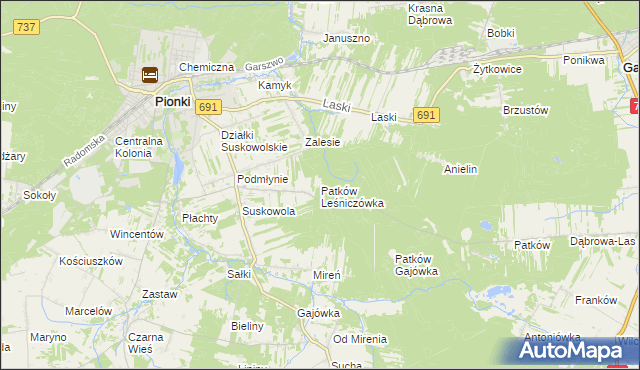 mapa Patków Leśniczówka, Patków Leśniczówka na mapie Targeo