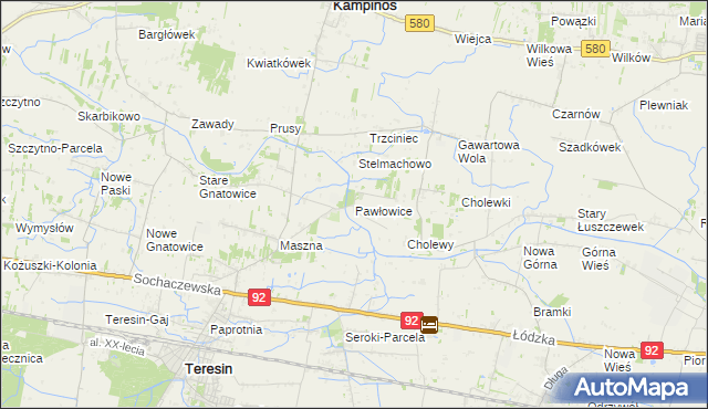 mapa Pawłowice gmina Teresin, Pawłowice gmina Teresin na mapie Targeo