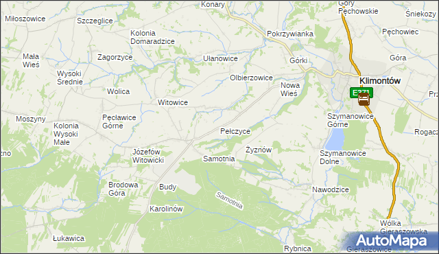 mapa Pełczyce gmina Bogoria, Pełczyce gmina Bogoria na mapie Targeo