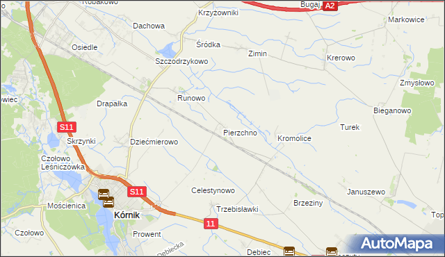 mapa Pierzchno gmina Kórnik, Pierzchno gmina Kórnik na mapie Targeo