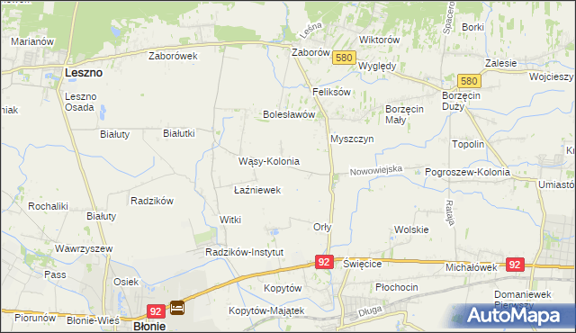 mapa Pilaszków gmina Ożarów Mazowiecki, Pilaszków gmina Ożarów Mazowiecki na mapie Targeo