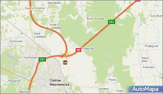 mapa Podborze gmina Ostrów Mazowiecka, Podborze gmina Ostrów Mazowiecka na mapie Targeo