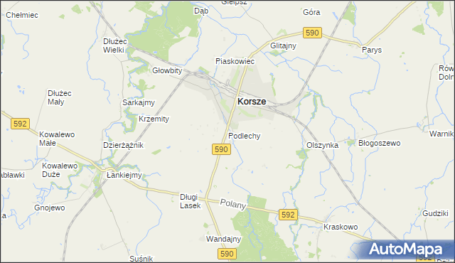 mapa Podlechy gmina Korsze, Podlechy gmina Korsze na mapie Targeo