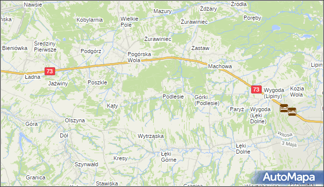 mapa Podlesie gmina Pilzno, Podlesie gmina Pilzno na mapie Targeo