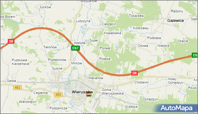 mapa Polesie gmina Wieruszów, Polesie gmina Wieruszów na mapie Targeo