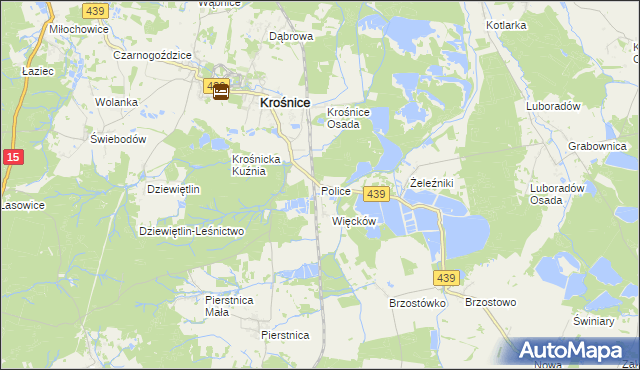mapa Police gmina Krośnice, Police gmina Krośnice na mapie Targeo