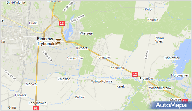 mapa Poniatów gmina Sulejów, Poniatów gmina Sulejów na mapie Targeo