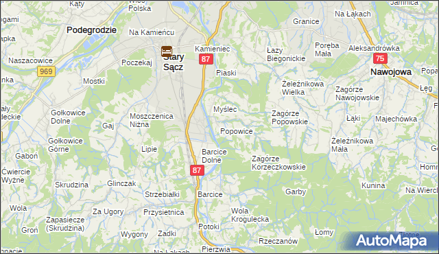 mapa Popowice gmina Stary Sącz, Popowice gmina Stary Sącz na mapie Targeo