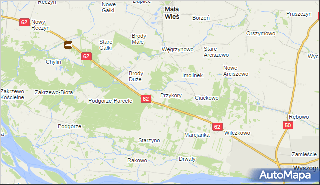 mapa Przykory gmina Mała Wieś, Przykory gmina Mała Wieś na mapie Targeo