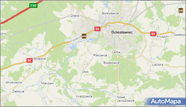 mapa Rakowice gmina Bolesławiec, Rakowice gmina Bolesławiec na mapie Targeo