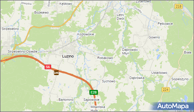 mapa Robakowo gmina Luzino, Robakowo gmina Luzino na mapie Targeo