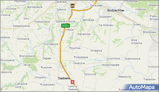 mapa Romanów gmina Bodzechów, Romanów gmina Bodzechów na mapie Targeo