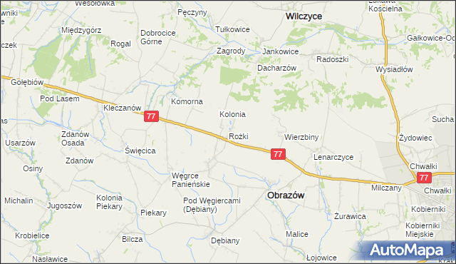 mapa Rożki gmina Obrazów, Rożki gmina Obrazów na mapie Targeo