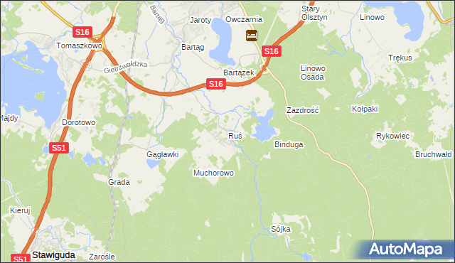 mapa Ruś gmina Stawiguda, Ruś gmina Stawiguda na mapie Targeo