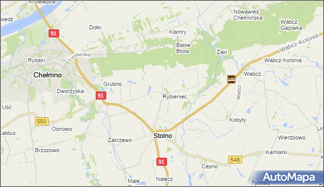 mapa Rybieniec gmina Stolno, Rybieniec gmina Stolno na mapie Targeo