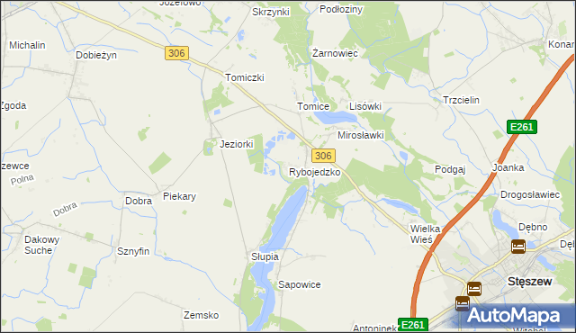 mapa Rybojedzko gmina Stęszew, Rybojedzko gmina Stęszew na mapie Targeo