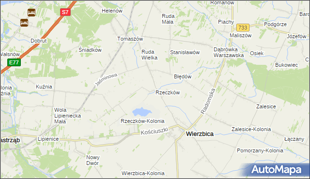 mapa Rzeczków gmina Wierzbica, Rzeczków gmina Wierzbica na mapie Targeo