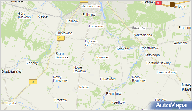 mapa Rzymiec gmina Skierniewice, Rzymiec gmina Skierniewice na mapie Targeo