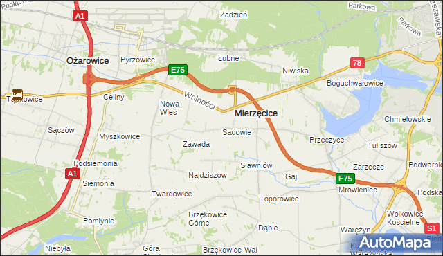 mapa Sadowie gmina Mierzęcice, Sadowie gmina Mierzęcice na mapie Targeo