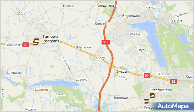 mapa Sady gmina Tarnowo Podgórne, Sady gmina Tarnowo Podgórne na mapie Targeo