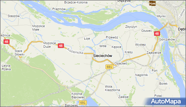 mapa Sieciechów powiat kozienicki, Sieciechów powiat kozienicki na mapie Targeo