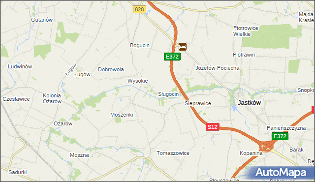 mapa Sługocin gmina Jastków, Sługocin gmina Jastków na mapie Targeo