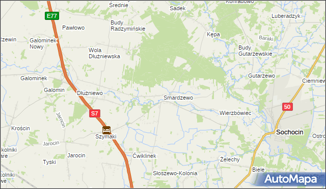 mapa Smardzewo gmina Sochocin, Smardzewo gmina Sochocin na mapie Targeo