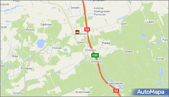mapa Smólsko gmina Nowogródek Pomorski, Smólsko gmina Nowogródek Pomorski na mapie Targeo