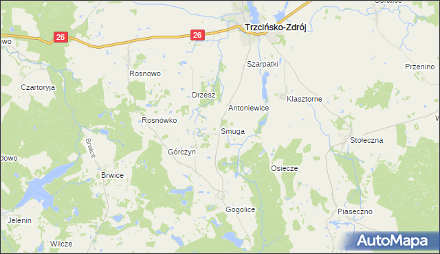 mapa Smuga gmina Trzcińsko-Zdrój, Smuga gmina Trzcińsko-Zdrój na mapie Targeo