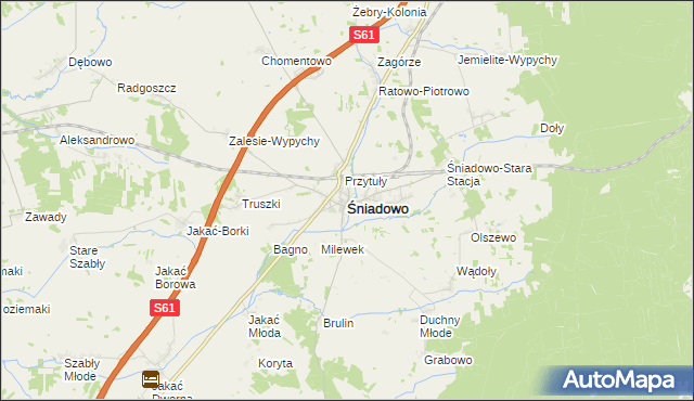 mapa Śniadowo powiat łomżyński, Śniadowo powiat łomżyński na mapie Targeo