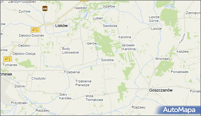 mapa Sokołów gmina Goszczanów, Sokołów gmina Goszczanów na mapie Targeo