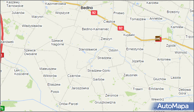 mapa Stradzew gmina Bedlno, Stradzew gmina Bedlno na mapie Targeo