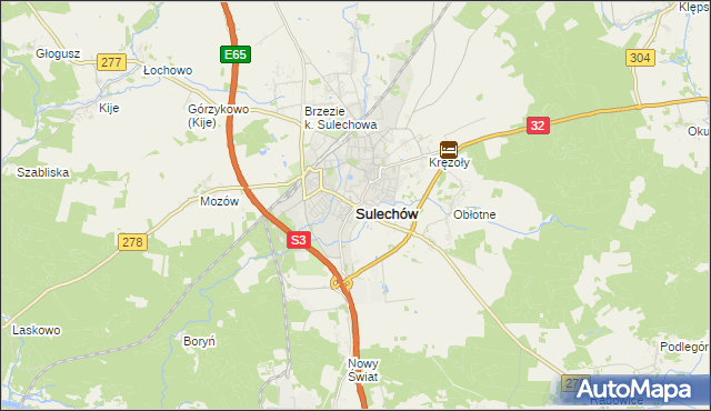 mapa Sulechów powiat zielonogórski, Sulechów powiat zielonogórski na mapie Targeo