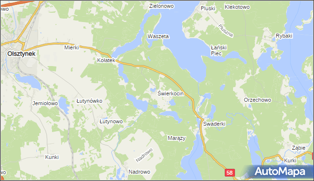 mapa Świerkocin gmina Olsztynek, Świerkocin gmina Olsztynek na mapie Targeo