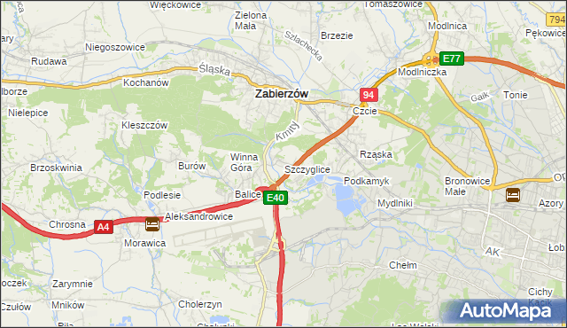 mapa Szczyglice gmina Zabierzów, Szczyglice gmina Zabierzów na mapie Targeo