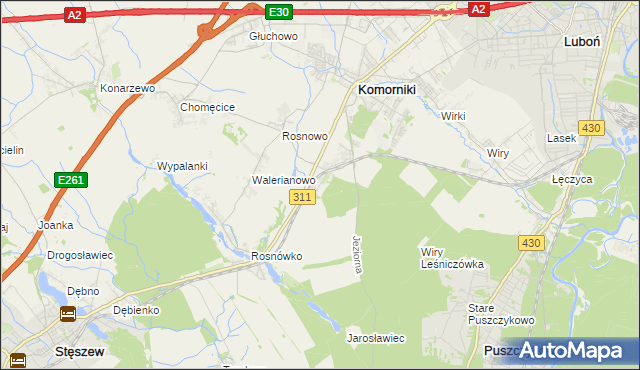 mapa Szreniawa gmina Komorniki, Szreniawa gmina Komorniki na mapie Targeo