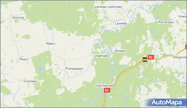 mapa Urbanowo gmina Dobre Miasto, Urbanowo gmina Dobre Miasto na mapie Targeo