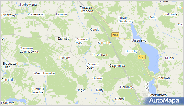 mapa Urszulewo gmina Rogowo, Urszulewo gmina Rogowo na mapie Targeo