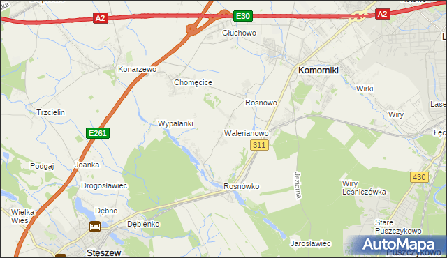 mapa Walerianowo gmina Komorniki, Walerianowo gmina Komorniki na mapie Targeo