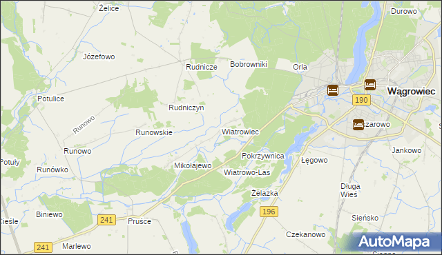 mapa Wiatrowiec gmina Wągrowiec, Wiatrowiec gmina Wągrowiec na mapie Targeo