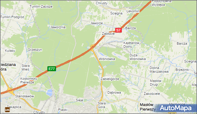 mapa Wiśniówka gmina Masłów, Wiśniówka gmina Masłów na mapie Targeo