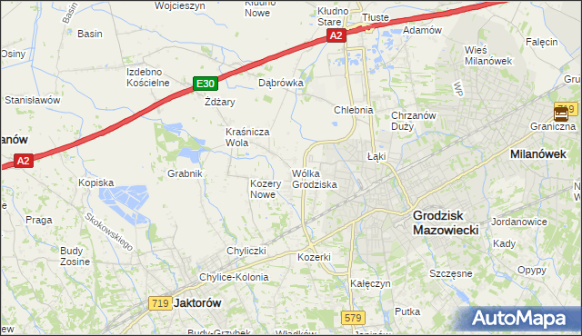 mapa Wólka Grodziska gmina Grodzisk Mazowiecki, Wólka Grodziska gmina Grodzisk Mazowiecki na mapie Targeo