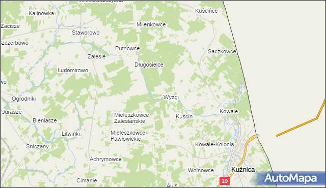 mapa Wyzgi, Wyzgi na mapie Targeo